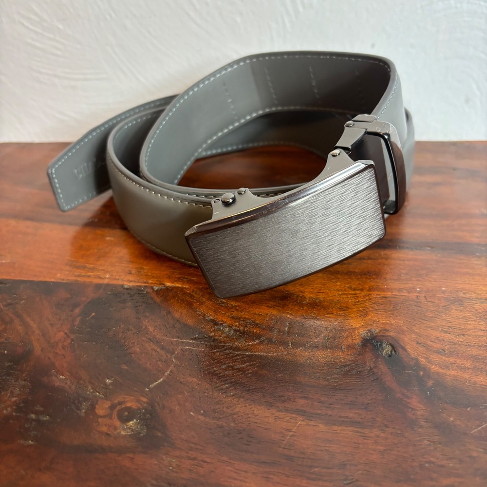 CHAOREN Mens Ratchet Belt Grey Leather Automatic Sliding Buckle Adjustable